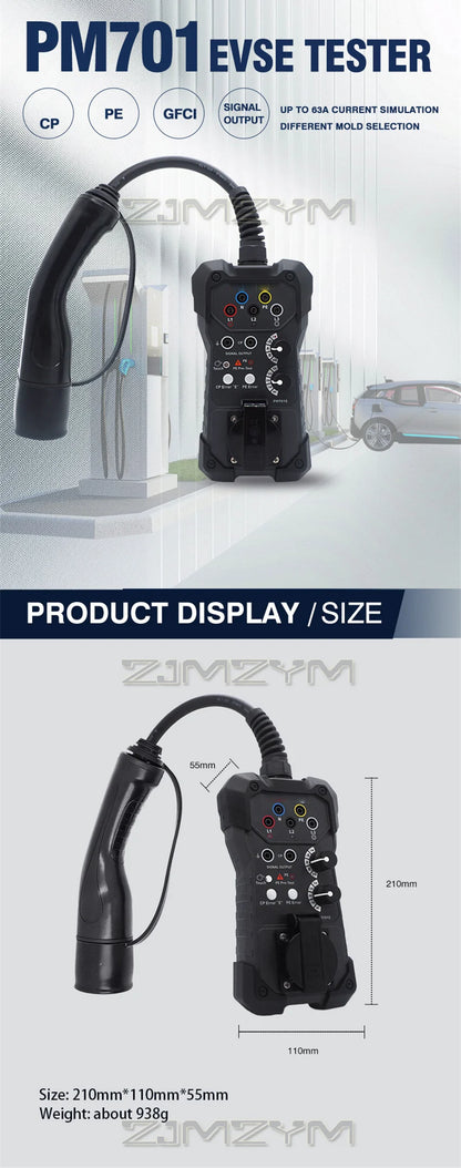 PM701E EVSE Test Adapter Electric Vehicle Charging Station Tester for Type 2 EV Charger Diagnostic Maintenance Tool