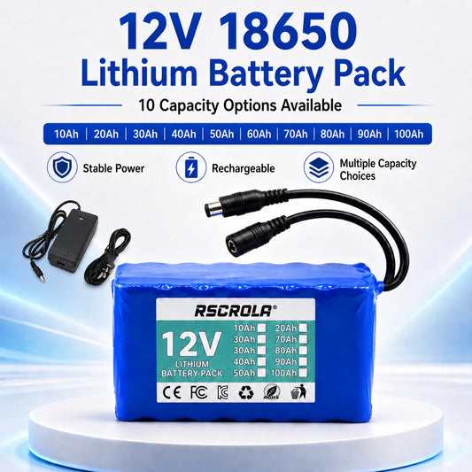 Rechargeable 12V 18650 Lithium Battery Pack with BMS, for Solar, LED Light, RC Model, Power Supply, Long Cycle Life with Charger