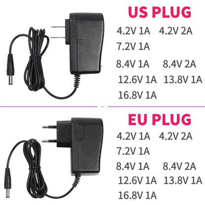 DC 4.2V 7.2V 8.4V 12.6V 13.8V 16.8V 1A 2A 18650 Lithium Battery Charger 12.6V 2A Power Supply Adapter AC 100V-240V 5.5mm X 2.1mm
