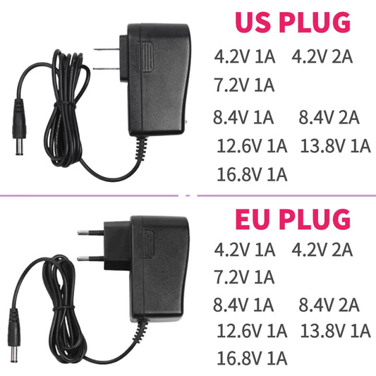 DC 4.2V 7.2V 8.4V 12.6V 13.8V 16.8V 1A 2A 18650 Lithium Battery Charger 12.6V 2A Power Supply Adapter AC 100V-240V 5.5mm X 2.1mm