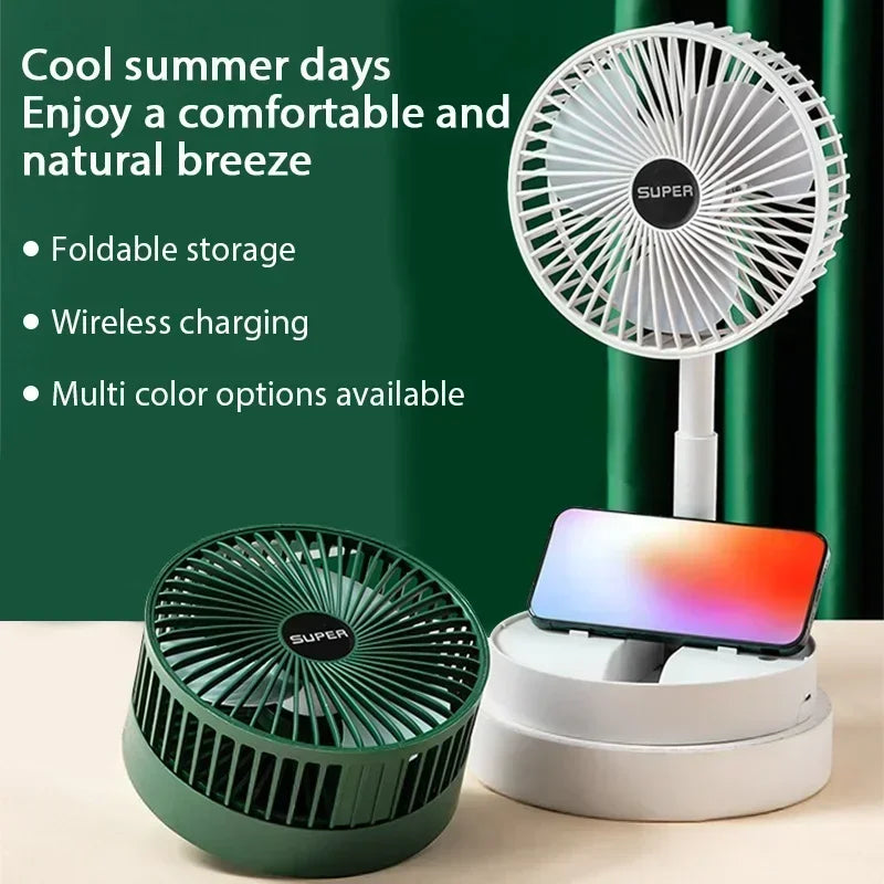 USB Charge Mini Foldable Extendable Fan Long Battery Portable Quiet Cool Fan for Dorm Home Office Indoor Desktop Cooling Gadget