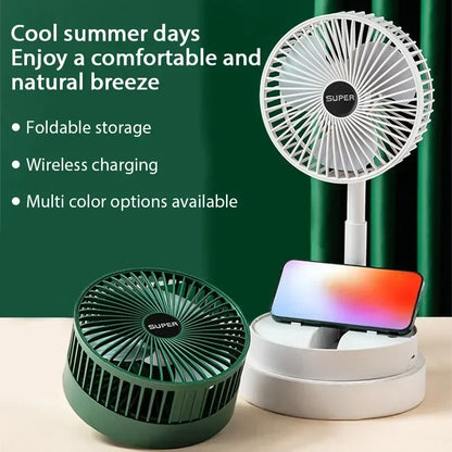 USB Charge Mini Foldable Extendable Fan Long Battery Portable Quiet Cool Fan for Dorm Home Office Indoor Desktop Cooling Gadget