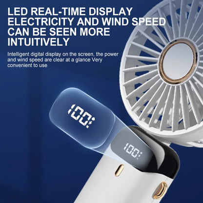 Electric Handheld Fan Portable Mini Fan Foldable Neck Hanging Fans 5 Speed USB Rechargeable Fan With LED Display Screen 1800mAh