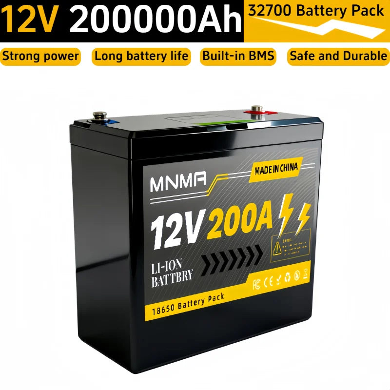 12V Rechargeable Battery Pack 200Ah , for LED lights, camping, and home backup power supply 18650 Lithium Battery +Charger