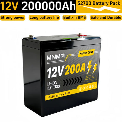 12V Rechargeable Battery Pack 200Ah , for LED lights, camping, and home backup power supply 18650 Lithium Battery +Charger