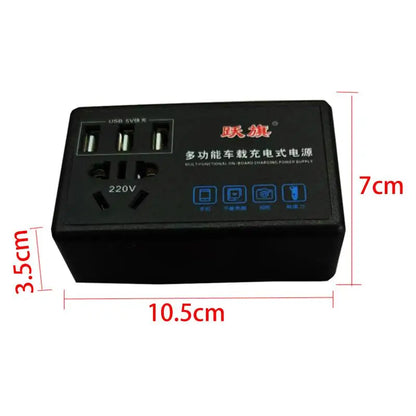 USB Port Equipped Car Power Inverter; Converts 12V/24V to 220V; Perfect for Charging RV and Trucks.