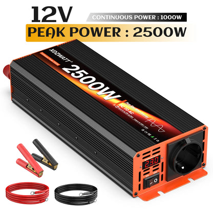 7000W Peak Power Pure Sine Wave Inverter DC 12V to AC 220V 230V EU Socket For RV Travel Household Appliances LCD Display Protect
