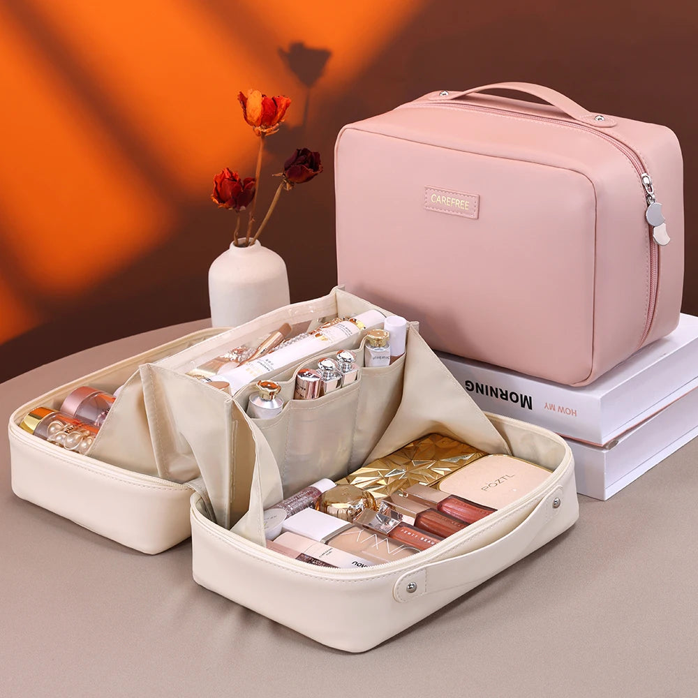 PU Flame Makeup Bag, Beauty Makeup Storage Bag, Double Zipper Makeup Brush Bag, Business Travel Toiletries Sorting Bag