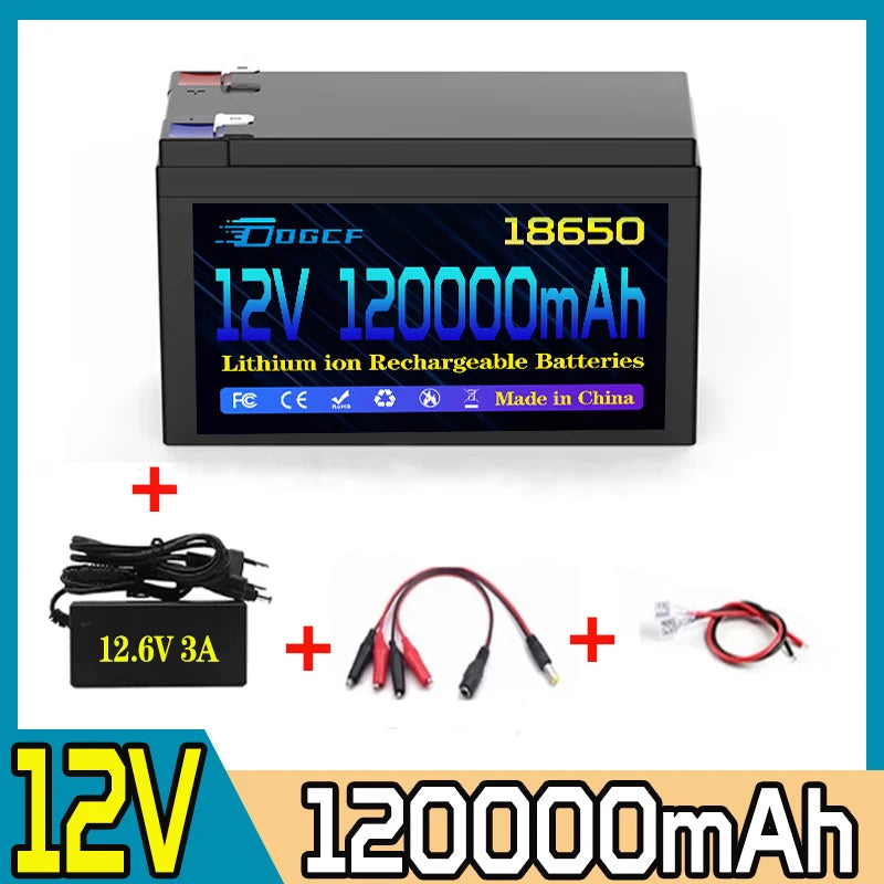 ✅️️✅12V Battery 100Ah 18650 Rechargeable LiFePO4 Lithium Battery Built-in 5V 2.1A Usb Power Display Port Charger+12.6V 3A ch