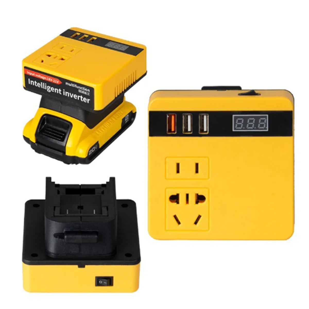 Multifunction Power Inverter DC 18V to 220V Inverter Adapter Power Supply Inverter for Dewalt 18V 20V BatteryJKL