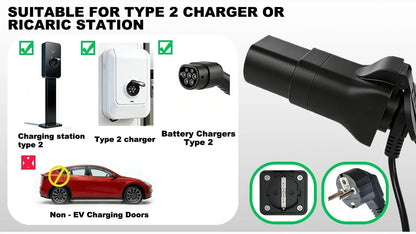 Portable EV Charging Adapter 220V Type 2 Male Plug to Schuko Socket Converter for IEC 62196-2 Charging Stations Electric Scooter