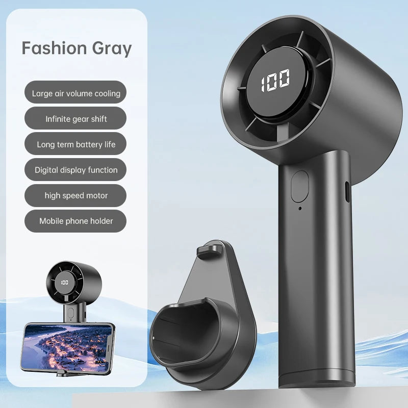 100-Speed USB Rechargeable Handheld Fan with Digital Display, Portable Mini Fan for Travel Outdoor Office Home (Strong Airflow)