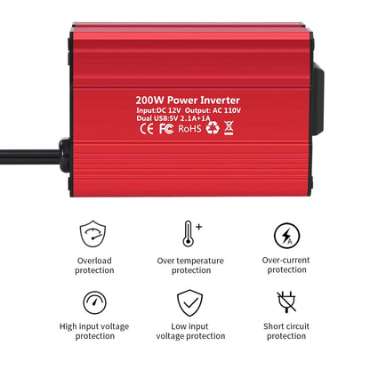 Power Inverter 150W/300W 200W/400W 12V DC to 110V/220V AC Car Plug Adapter Outlet Converter with Fast Charging Ports