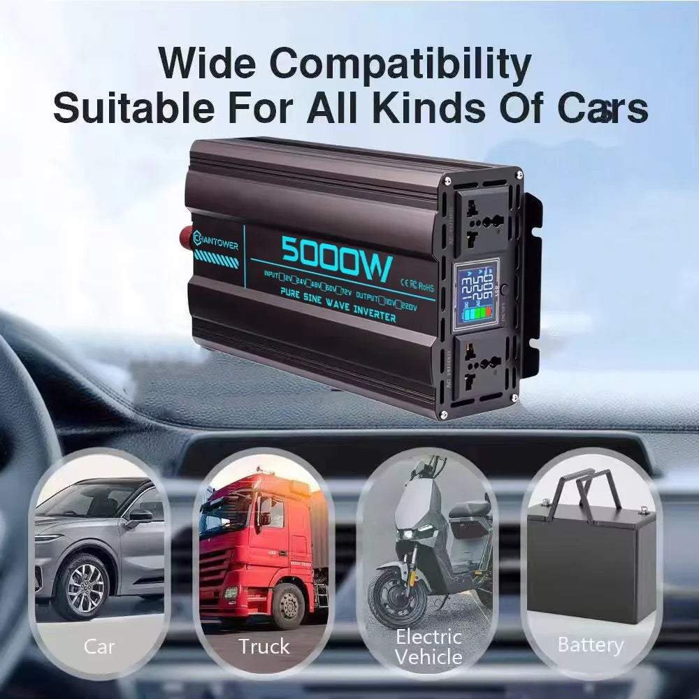 Pure Sine Wave Inverter DC 12V 24V 48V 60V to AC 220V 50Hz/60Hz 2000W 3000W 4000W 5000W Solar Car Power Inverter Converter