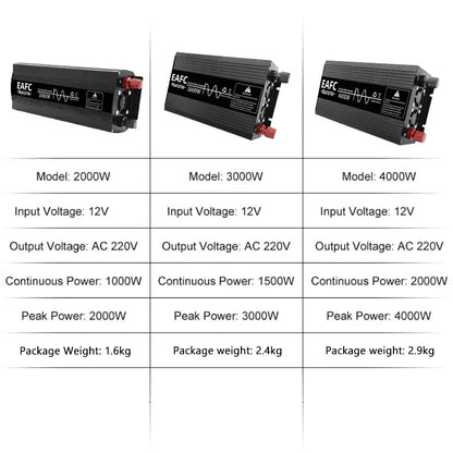 2000W 3000W 4000W Pure Sine Wave Inverter 12V 220V Power Converter Adaptor Home Solar Inverter Power Bank for Truck Outdoor