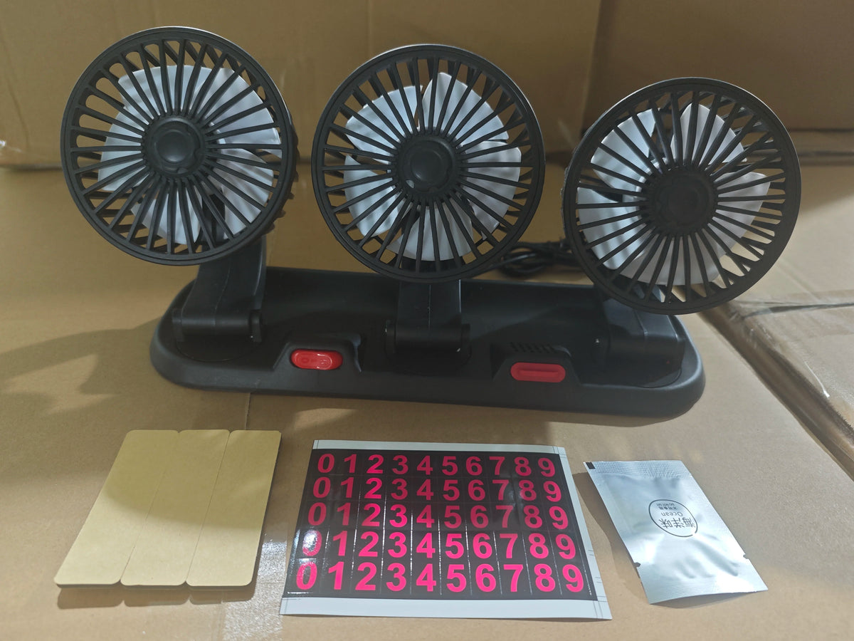 360° Adjustable 3-Head Car Fan Automotive Electric Air Circulator USB/12V/24V Dual-Speed Silent Fan for Home Desk Office & Car