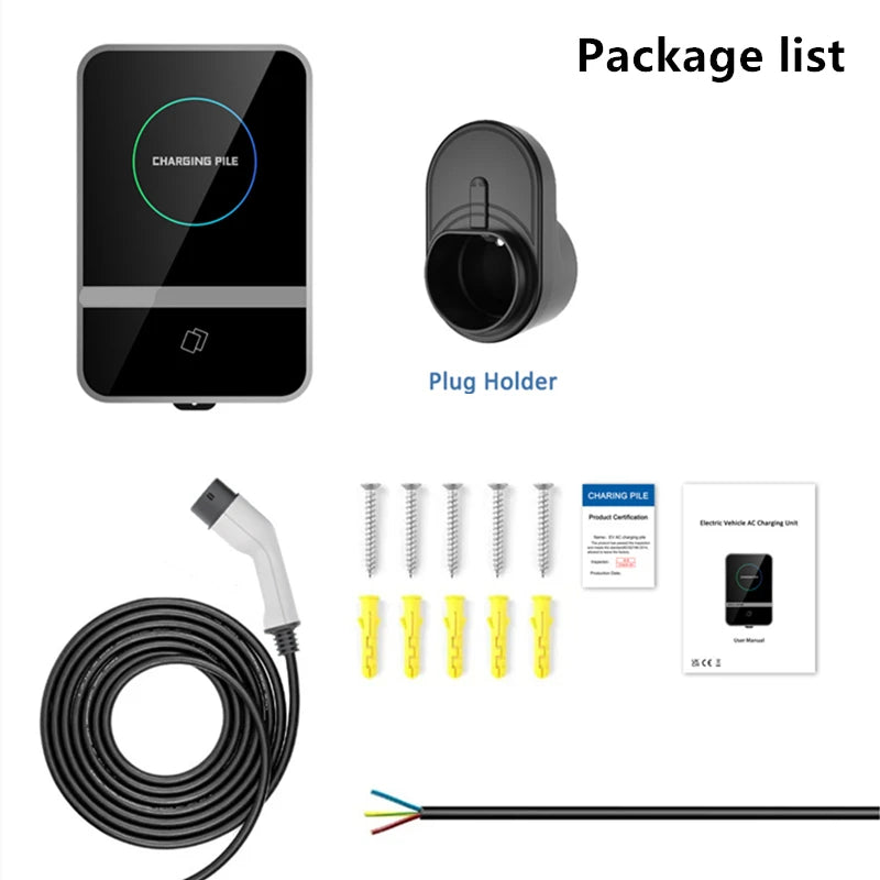 EV Charging Station IEC62196 J1772 Electric Vehicle Charger EVSE Wallbox Wallmount 7KW 22KW Type2 Type1 GBT Cable APP Cards
