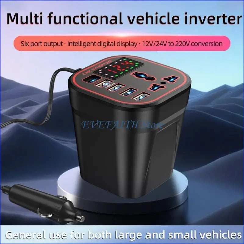 124B Versatile Portable 200W Auto Inverter Transforms 12V 24V Into 220V For Travel And Camping Road Trips And Emergencies