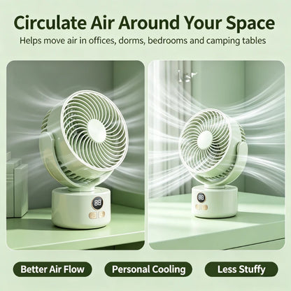USB Rechargeable Quiet Oscillating Fan Long Battery Life High Airflow Camping Circulator for Home Office Use