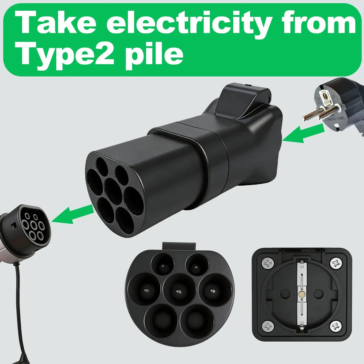 Portable EV Charging Adapter 220V Type 2 Male Plug to Schuko Socket Converter for IEC 62196-2 Charging Stations Electric Scooter