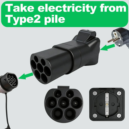 Portable EV Charging Adapter 220V Type 2 Male Plug to Schuko Socket Converter for IEC 62196-2 Charging Stations Electric Scooter