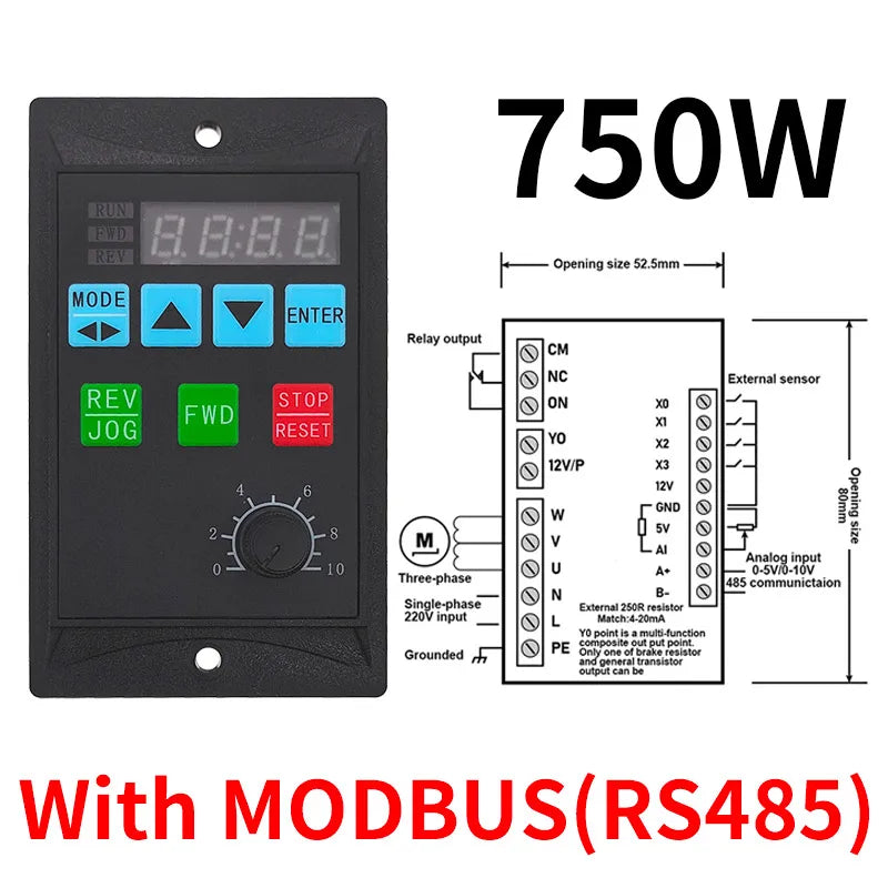 Frequency Converter Electric Inverter 1500W RS485 Add Motor Driver 0.75KW 1.5KW MCU Single Phase Input 220V 3-Phase Output 0.4KW