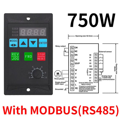 Frequency Converter Electric Inverter 1500W RS485 Add Motor Driver 0.75KW 1.5KW MCU Single Phase Input 220V 3-Phase Output 0.4KW