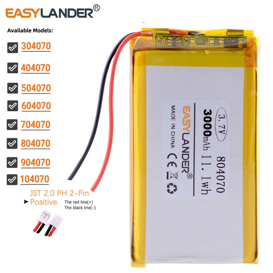 3.7V 2000mAh 504070  Lipo Lithium Li-ion Polymer Battery 524072 Batteries 304070 404070 604070 704070 804070 904070 104070