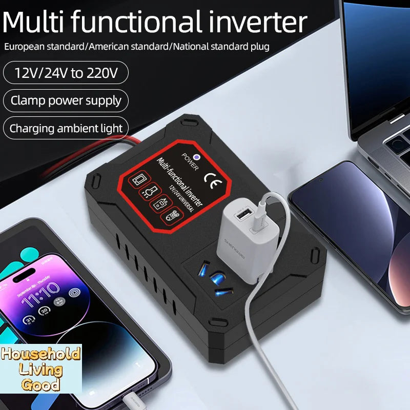 【Car Power Inverter 200W 12V/24V To 220V Converter Charger Adapter Socket Portable Vehicle-mounted Home Auto Inverters】
