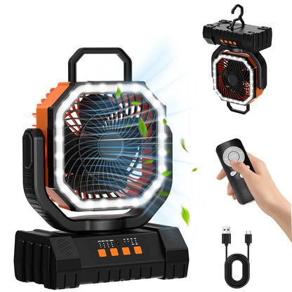 20000mAh Battery Powered Fan Rechargeable Camping Fan 4 Speeds Gear with LED Outdoor Tent Fans with Hanging Hook Remote