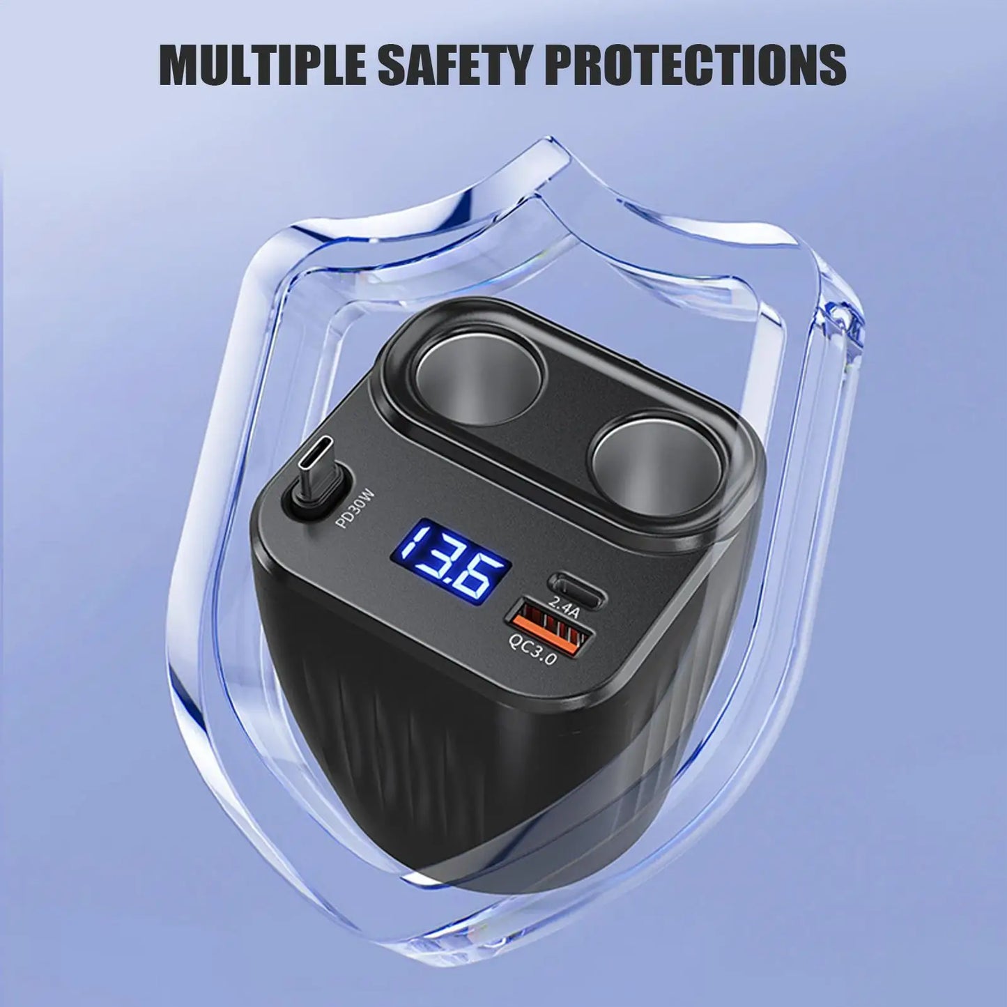 Car Chargers 60W Retractable Cable Anti-Slip Extension 2 Port Charger For Car For Battery Men Women Cell Phone Auto Truck