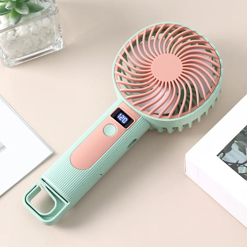 Digital Display Handheld Fan - USB Rechargeable, 120 Speed Levels, Portable 2-in-1 Desk & Handheld Mini Fan
