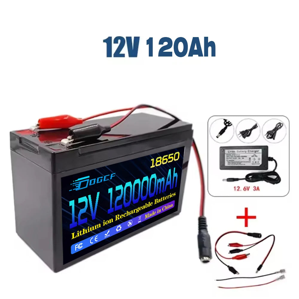✅️️✅12V Battery 100Ah 18650 Rechargeable LiFePO4 Lithium Battery Built-in 5V 2.1A Usb Power Display Port Charger+12.6V 3A ch