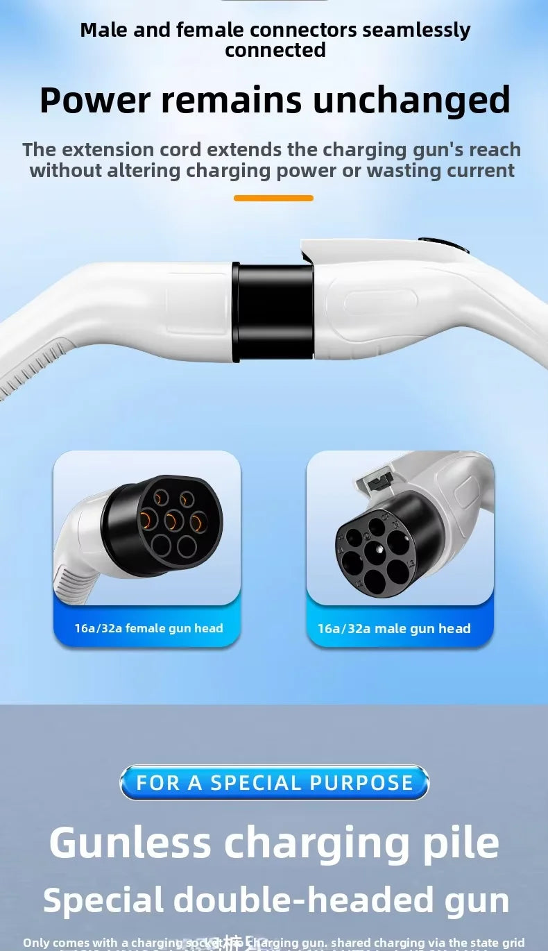 EV Charging Station Extension Cable 16A 7kW AC EV Charging Gun Extended Cord Slow-Charge Connector For BYD Home Use Charging