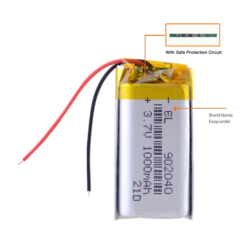 902040 3.7V 1000mAh Li-Polymer Battery 302040 402040 502040 602040 702040 802040 102040 Rechargeable Lithium Polymer Batteries