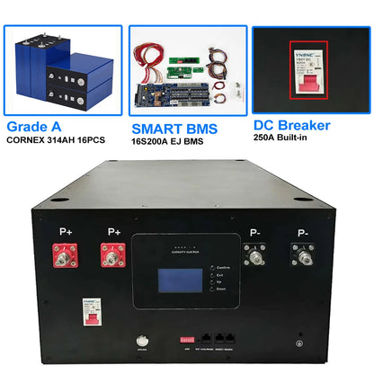 16Kwh Battery Pack 51.2V LiFePO4 48V 330Ah Lithium battery 8000 Cycles Bluetooth 16S200A Smart BMS Solar Energy Storage Akku EU