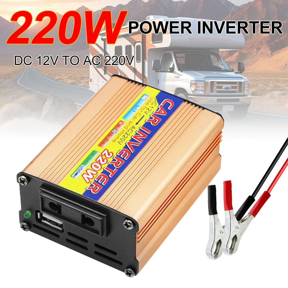 220W Power Inverter Conversion USB Battery Clip Portable Car Mounted Inverter DC 12V To AC 220V USB Voltage Transformer