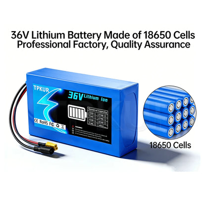 Brand New 36V 10AH 15AH 20AH Lithium Battery Pack, Suitable for 100-1500Watt Motors, with Built-in BMS for Scooters and Bicycles