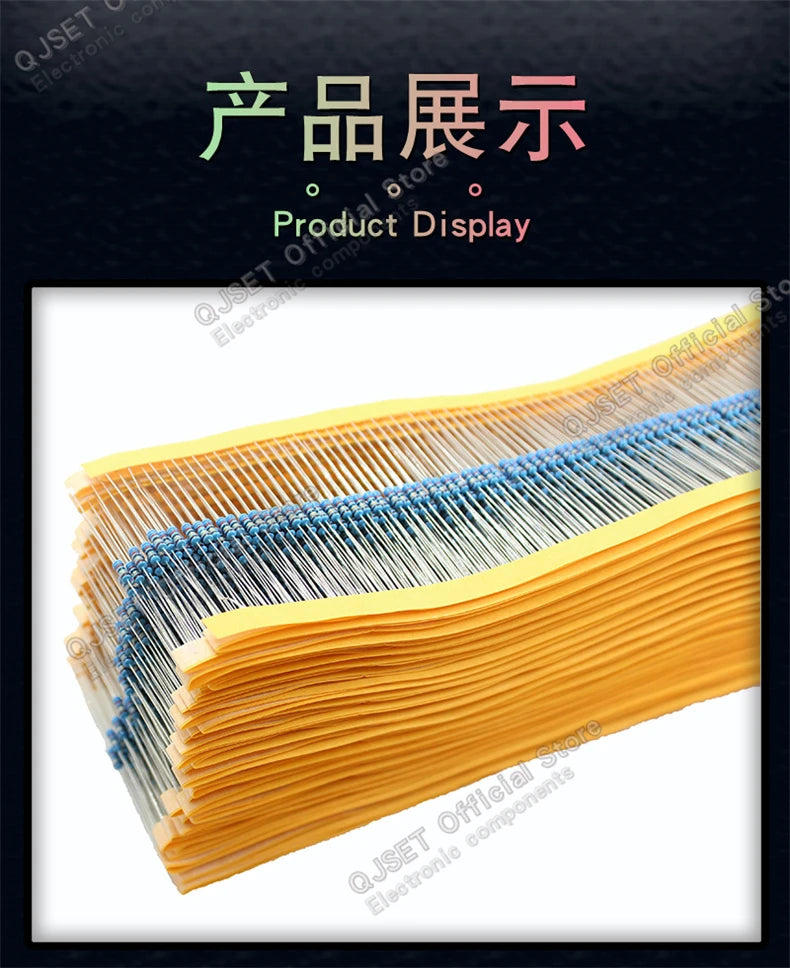 100pcs 1/4W Metal Film Resistor Element 1% 0.25W 1K 1.5K 2.2K 4.7K 10K 22K 47K 100K 470k 100 220  4K7 Ohm 5 Color Ring Resistors