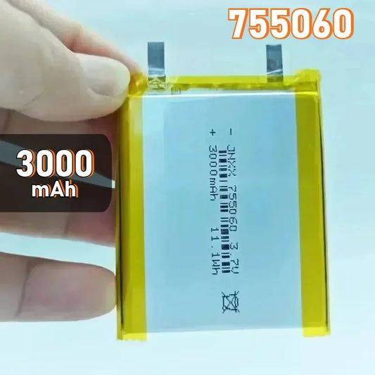 755060 Battery 3.7V 3000mAh Lithium Polymer Rechargeable Batteries for Mobile Power Supply Small Speaker Solar Light Walkie New