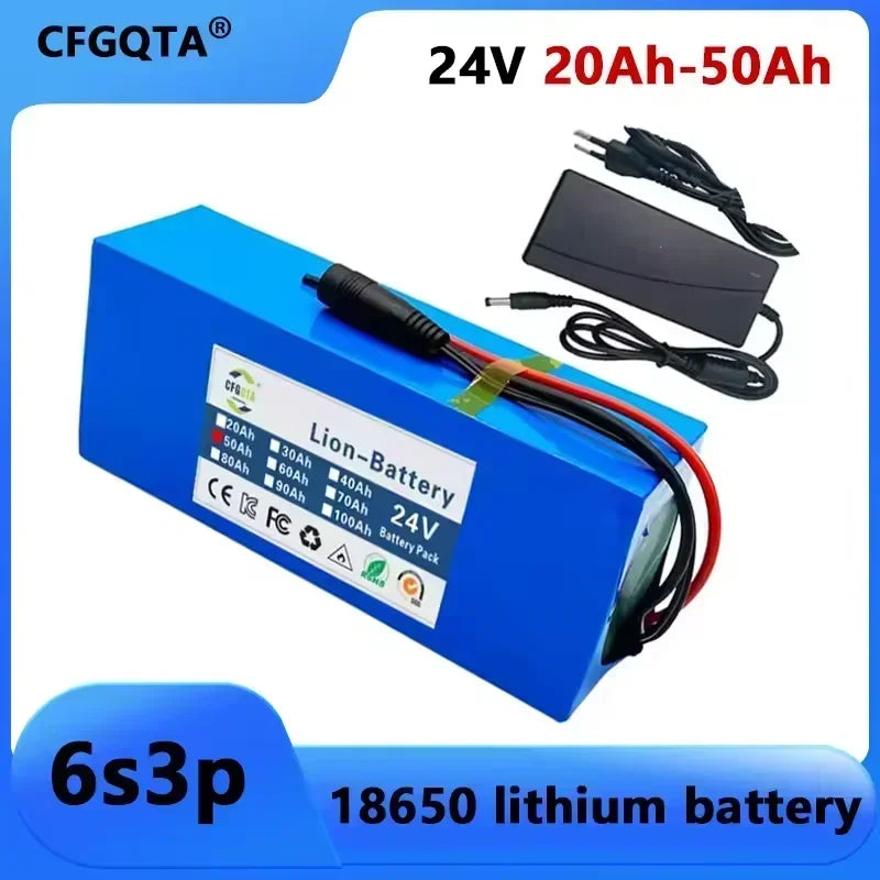 Battery Lithium pack 6s3p 24V 20Ah 30Ah 50Ah 18650 25.2v 20000/30000mAh Batterie Lithium-ion Avec Charger