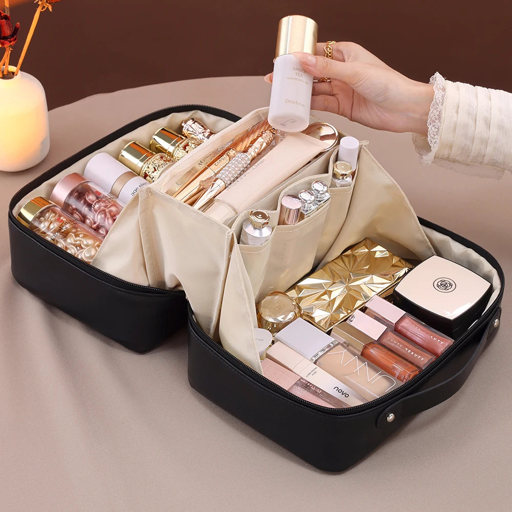 PU Flame Makeup Bag, Beauty Makeup Storage Bag, Double Zipper Makeup Brush Bag, Business Travel Toiletries Sorting Bag