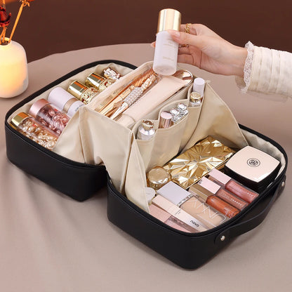 PU Flame Makeup Bag, Beauty Makeup Storage Bag, Double Zipper Makeup Brush Bag, Business Travel Toiletries Sorting Bag