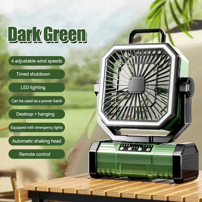 20000mAh Battery Powered Fan Camping Fan with 360° Rotation Hanging Hook for Fishing Tents Desk Rechargeable Camping Ceiling Fan