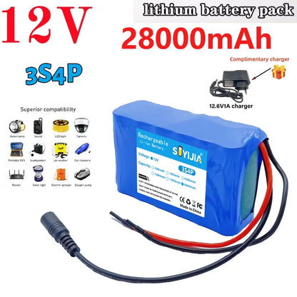 Batterie Lithium-ion 3s4p 12V 12ah 18650, 28000mAh DC12.6V, Batterie Rechargeable De Très Grande Capacité Avec BMS + Chargeur