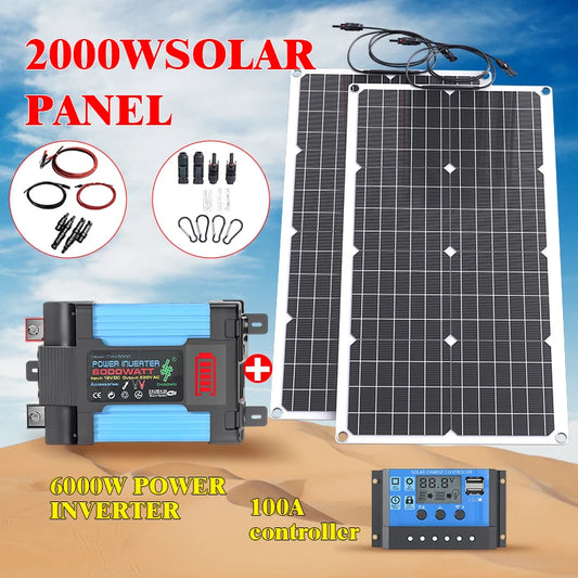 2000W All-in-One Solar Kit | 4000-6000W Inverter & Flexible Panel | 110V/220V Output for Home, Camping, Off-Grid Power