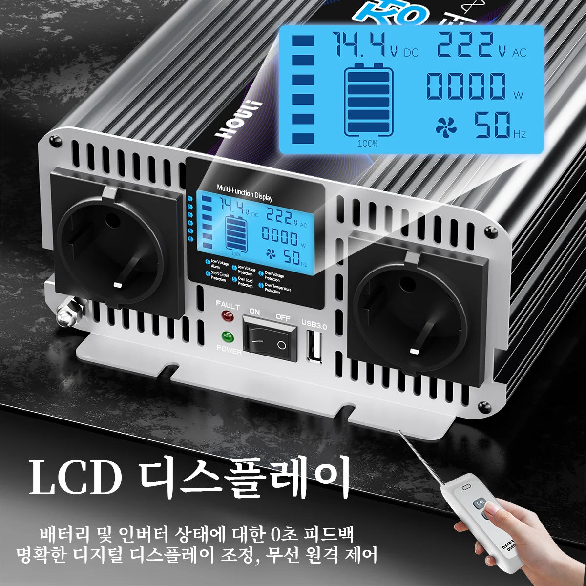 Pure Sine Wave Inverter 7000W 12V to 220V with LCD Display & Wireless Remote for RV Camper Home Solar Power