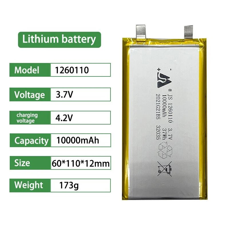 3.7V 10000mAh 1260110 Battery Lithium Polymer Batteries Lipo Li-Po Rechargeable Cells for Power Bank Laptop Camping Lights Diy