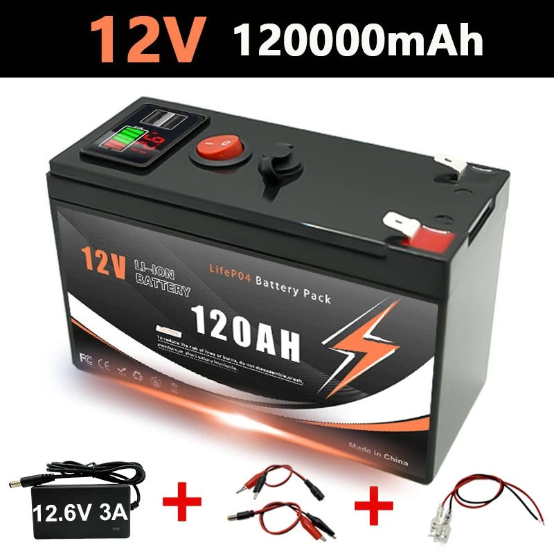 12V 60/80/100/120/150Ah Lithium-ion Battery Pack with LED Display & Dual USB Ports Built-in BMS for Home Energy Storage Battery