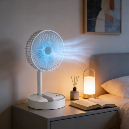 USB Charge Mini Foldable Extendable Fan Long Battery Portable Quiet Cool Fan for Dorm Home Office Indoor Desktop Cooling Gadget